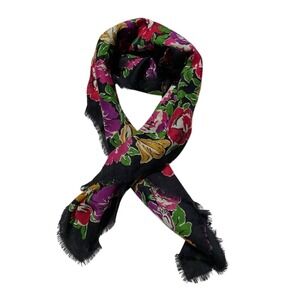 Club 7 Echo Vintage 100% Wool Floral Scarf Black Pink Purple Made in Japan